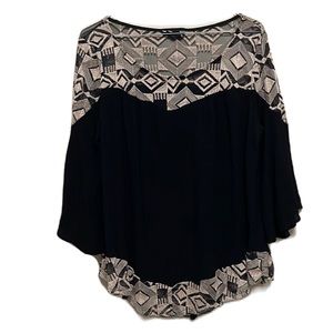 Women’s CORVIA, Bell Sleeves, Boat Neckline, Uneven Hem Top, Beige/Black, Large